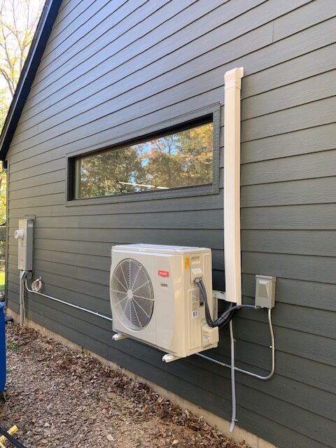 Mini-split outdoor unit installed on a home exterior